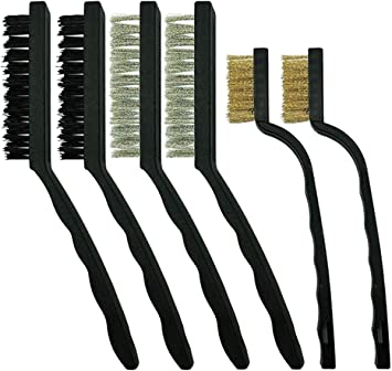 Pack of 6 Steel, Nylon & Copper Wire Brushes - Rust & Paint Remover