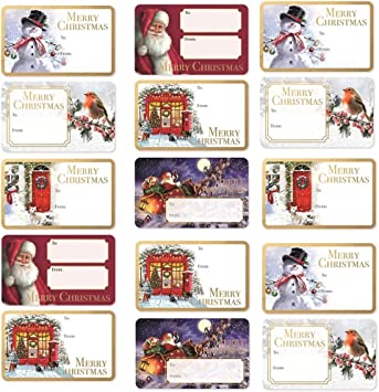 80 Christmas Labels - 2.3x1.33 inches, Adhesive Gold-Foil Stickers for Gifts by G4Gadget.