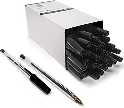 Pack of 25 Black Biro Ballpoint Pens - Medium Tip, Smooth Writing